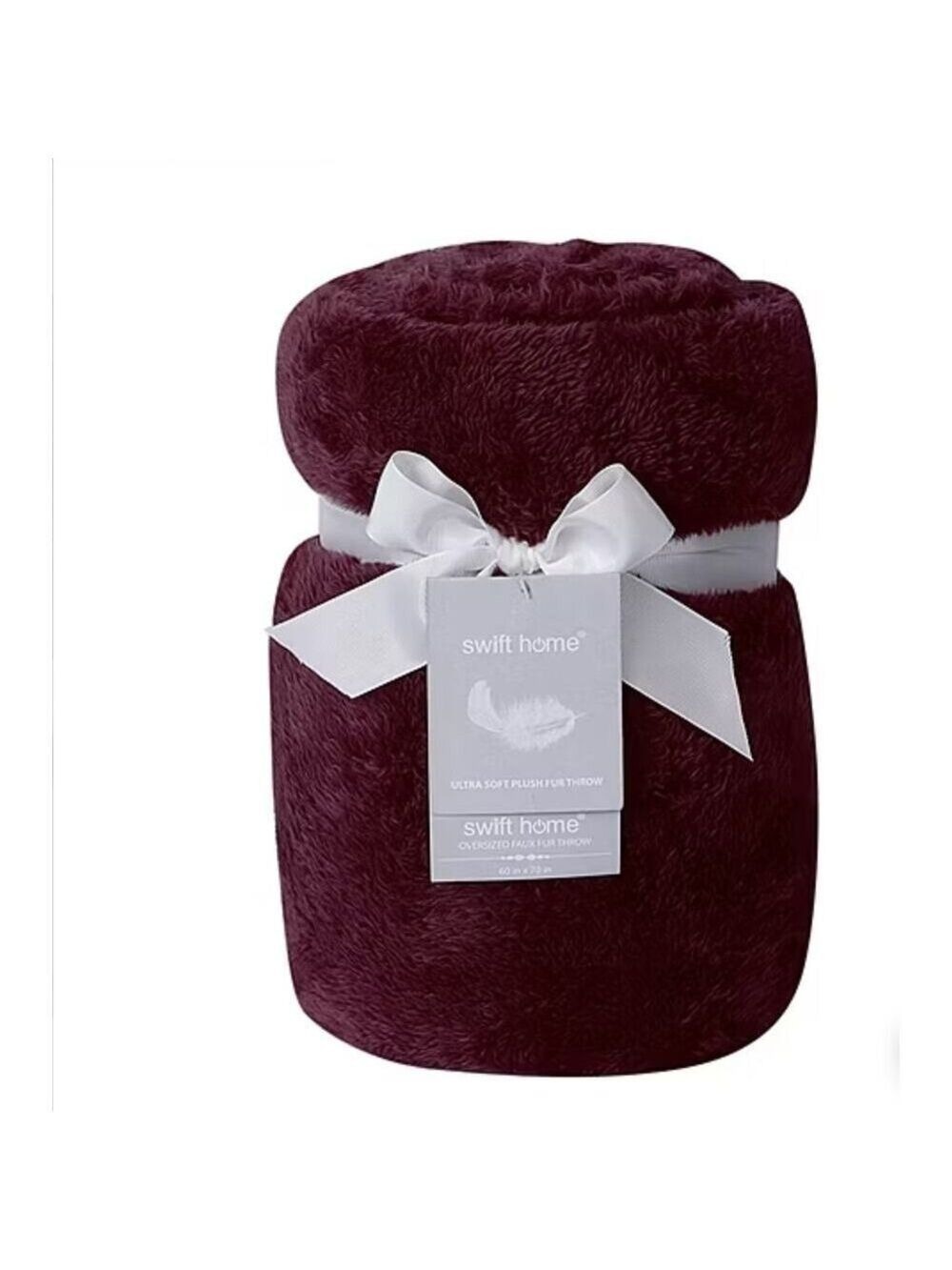 SWIFT HOME WINE FAUX FUR THROW BLANKET 60 X 70 - Picture 2 of 3